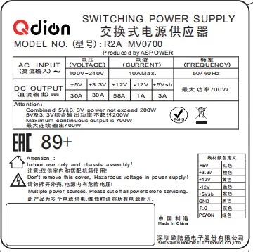 Блок питания серверный/ Server power supply Qdion Model R2A-MV0700 P/N:99RAMV0700I1170110 ATX Mini Redundant 700W Efficiency 80 Plus Silver, Cable connector: C14 недорого