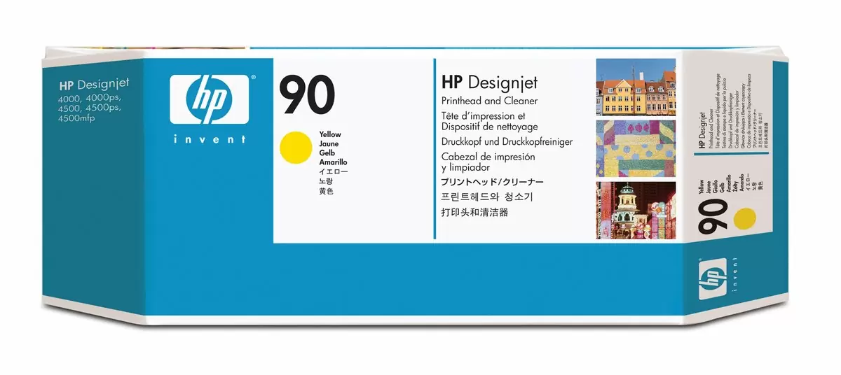 слайд 1 из 1,крупное изображение, hp 90, печатающая головка, желтая, и устройство очистки