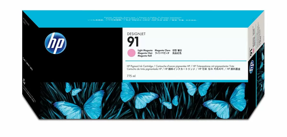 слайд 1 из 1,крупное изображение, струйный картридж с пигментными чернилами hp designjet 91, 775 мл, светло-пурпурный