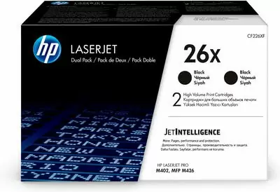 HP 26X, Упаковка 2 шт., Оригинальные лазерные картриджи HP увеличенной емкости, Черные