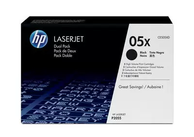 HP 05X, Упаковка 2шт, Оригинальные лазерные картриджи HP LaserJet увеличенной емкости, Черные