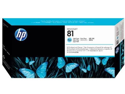 HP 81, Печатающая головка DesignJet для чернил на основе красителя, Светло-голубая, со средством очистки