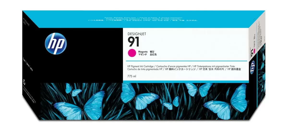 слайд 1 из 1,крупное изображение, струйный картридж с пигментными чернилами hp designjet 91, 775 мл, пурпурный