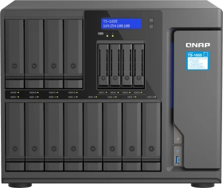 Сетевое хранилище без дисков/ SMB QNAP TS-1655-8G NAS 16-Bay (12x 3.5"/2.5" HDD/SSD bays + 4x 2.5" SSD bays + 2x M.2 2280 SATA slots), Intel Atom C5125 8-core processor, 2.8GHz, 8 GB DDR4 (1 x 8 GB) up to 128 GB (4 x 32 GB), 2x 2.5 GbE BASE-T в Москве