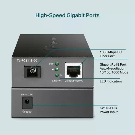 купить Медиаконвертер/ Gigabit WDM media converter, 9/125µm Single-mode Fiber, 1 SC Fiber port, 1 100/1000Mbps RJ-45 port, wave length 1310nm/1550nm