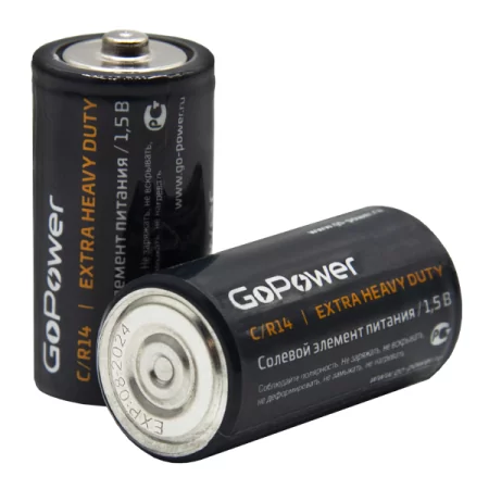 Батарейка GoPower R14 C Shrink 2 Heavy Duty 1.5V (2/24/288) (24 шт.)