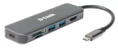 D-Link USB-C Docking Station, 2xUSB 3.0 + USB-C/PD3.0 + HDMI, SD/microSD Card Reader