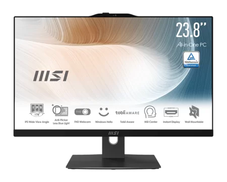 MSI Modern AM242P 12M AiO 23,8" FHD (1920x1080)IPS AG Non-touch, Core i7-1260P (2.1GHz), 16GB DDR4 (2x8Gb), 512GB SSD,Intel UHD,WiFi,BT,camera,WirelessKB&mouse Eng/Rus,noOS,1y war-ty,Black в Москве