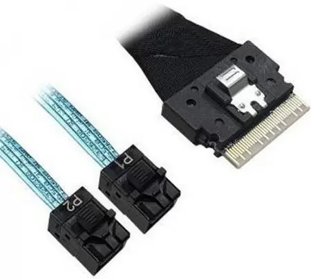 Кабель/ Cable, x8 8654 to 2x4 8643, 9402 SAS 1M. SFF-8654 (SlimSAS) - 2 x4 SFF-8643 Mini SAS HD в Москве