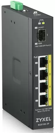 Коммутатор/ ZYXEL RGS100-5P, 5 Port unmanaged PoE Switch, 120 Watt PoE, DIN Rail, IP30, 12-58V DC в Москве