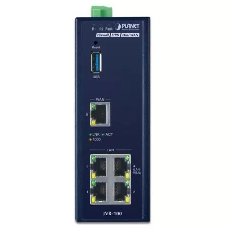 шлюз/ PLANET IVR-100 Industrial 5-Port 10/100/1000T VPN Security Gateway: Dual-WAN Failover and Load Balancing, Cyber Security, SPI Firewall, Content Filtering, DoS Attack Prevention, Port Range Forwarding, SSL VPN and robust hybrid VPN (IPSec/GRE/PPTP/L2 недорого