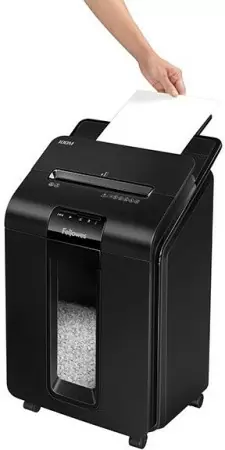 Шредер Fellowes® AutoMax® 100M Шредер Fellowes® AutoMax® 100M, минирезка DIN P-4, 4х10 мм, автоподача 100 лст., 23 лтр., автореверc, шт недорого