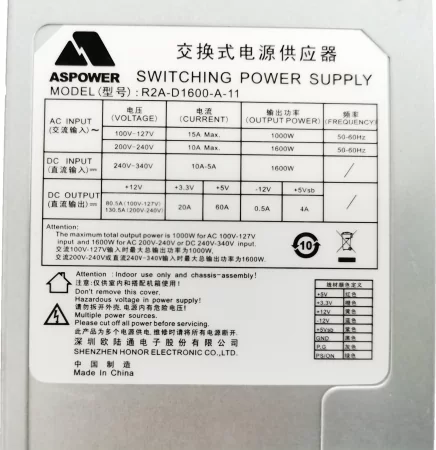 Блок питания серверный/ Server power supply Qdion Model R2A-D1600-A P/N:99RADV1600I1170210 CRPS 2U Redundant 1600W Efficiency 91+, Cable connector: C14 недорого