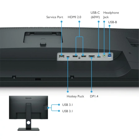 Benq SW321C 31.5'', 3840x2160, IPS, 60Hz, 20M:1, 250cd, 5ms, 2xHDMI, DP, 2xUSB, Speakers, 5xUSB, USB-C, FreeSync, Height adj 100, 3Y, Black 10