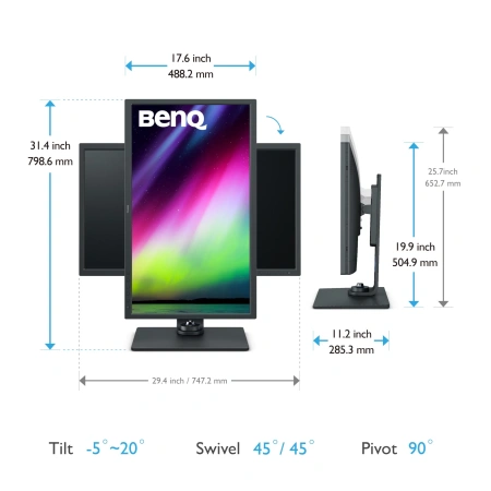 Benq SW321C 31.5'', 3840x2160, IPS, 60Hz, 20M:1, 250cd, 5ms, 2xHDMI, DP, 2xUSB, Speakers, 5xUSB, USB-C, FreeSync, Height adj 100, 3Y, Black