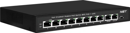 Passive PoE коммутатор Fast Ethernet на 10 портов. Порты: 8 х FE (10/100 Base-T, 52V 4,5(+) 7,8(–)) совместимы с PoE (IEEE 802.3af/at), 2 x FE (10/100 Base-T) Uplink. Совместим со стандартами PoE IEEE 802.3af/at. Мощность PoE на порт - до 30W. Поддержка р недорого