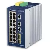 коммутатор/ PLANET IP30 Industrial L2+/L4 16-Port 1000T 802.3at PoE+ 2-Port 1000T + 2-port 100/1000X SFP Full Managed Switch (-40 to 75 C, dual redundant power input on 48~56VDC terminal block, DIDO, ERPS Ring Supported, 1588)