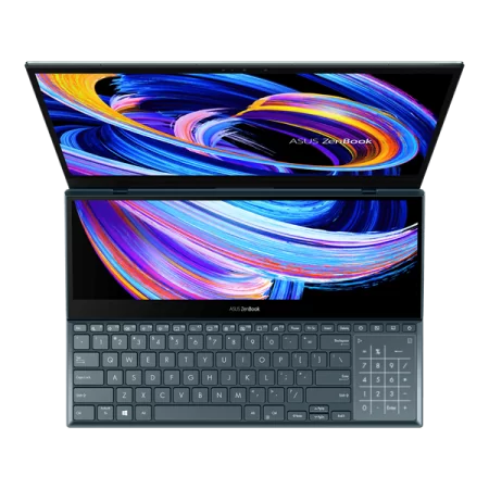 ASUS Zenbook Pro Duo UX582HM-H2069 Core i7-11800H/16Gb DDR4/1Tb SSD/OLED Touch 15,6" 3840x2160/GeForce RTX 3060 6Gb/WiFi6/BT/Cam/No OS/8CELL 92WH,SLEEVE,STYLUS,PALMREST,STAND/CELESTIAL BlUE/RU_EN_Keyb дешево