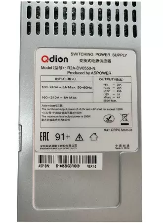 Блок питания серверный/ Server power supply Qdion Model R2A-DV0550-N-H P/N:99RADV0550I1170113 2U Redundant 550W Efficiency 91+, Cable connector: C14 недорого