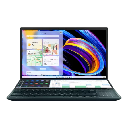 ASUS Zenbook Pro Duo UX582HM-H2069 Core i7-11800H/16Gb DDR4/1Tb SSD/OLED Touch 15,6" 3840x2160/GeForce RTX 3060 6Gb/WiFi6/BT/Cam/No OS/8CELL 92WH,SLEEVE,STYLUS,PALMREST,STAND/CELESTIAL BlUE/RU_EN_Keyb в Москве