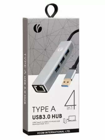 Переходник/ Переходник USB 3.0 -->RJ-45 1000Mbps+3 USB3.0, Aluminum Shell, 0.2м VCOM <DH312A> недорого