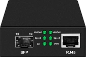 Медиаконвертер Gigabit Ethernet, SFP 1000Мбит/c, RJ45 10/100/1000Мбит/c, поддержка LFP. Металлический корпус. БП DC12V(1A) в комплекте. Размеры (ШхВхГ): 70x25x95мм. Вес: 0,2кг. Рабочая температура: -10…+55°С. Совместим с шасси NS-MCB-14.