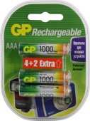 Перезаряжаемые аккумуляторы GP 100AAAHC AAA, мин. ёмкость 950 мАч - 6 шт.(4+2 в подарок) в клемшеле