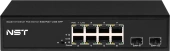 PoE коммутатор Gigabit Ethernet на 8 RJ45 + 2 SFP порта. Порты: 8 х GE (10/100/1000 Base-T) с поддержкой PoE (IEEE 802.3af/at), 2 x GE SFP (1000 Base-T). Соответствует стандартам PoE IEEE 802.3af/at. Автоматическое определение и режим антизависания PoE ус