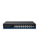Управляемый L2 PoE коммутатор Gigabit Ethernet на 16 RJ45 PoE + 2 x RJ45 + 2 GE SFP портов. Порты: 16 x GE (10/100/1000 Base-T) с поддержкой PoE (IEEE 802.3af/at), 2 x GE (10/100/1000 Base-T) Uplink, 2 x GE SFP Uplink. Соответствует стандартам PoE IEEE 80