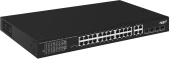 PoE коммутатор Fast Ethernet на 24 x RJ45 портов + 4 x GE Combo uplink порта. Порты: 24 x FE (10/100 Base-T) с поддержкой PoE (IEEE 802.3af/at), 4 x GE Combo Uplink (RJ45 + SFP). Соответствует стандартам PoE IEEE 802.3af/at. Автоматическое определение PoE