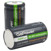 Аккумулятор бытовой GoPower HR20 D BL2 NI-MH 10000mAh (2/12/96) блистер (2 шт.)